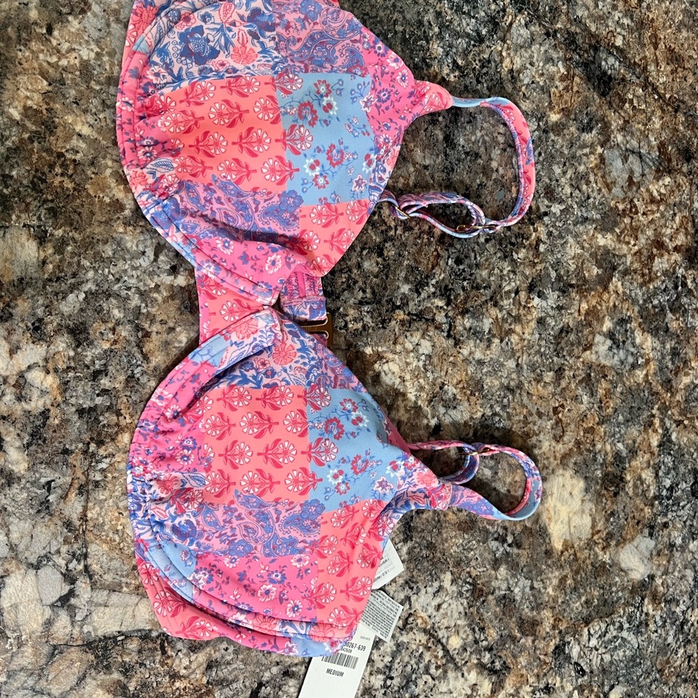 Hollister Pink and Blue Floral Bikini Top